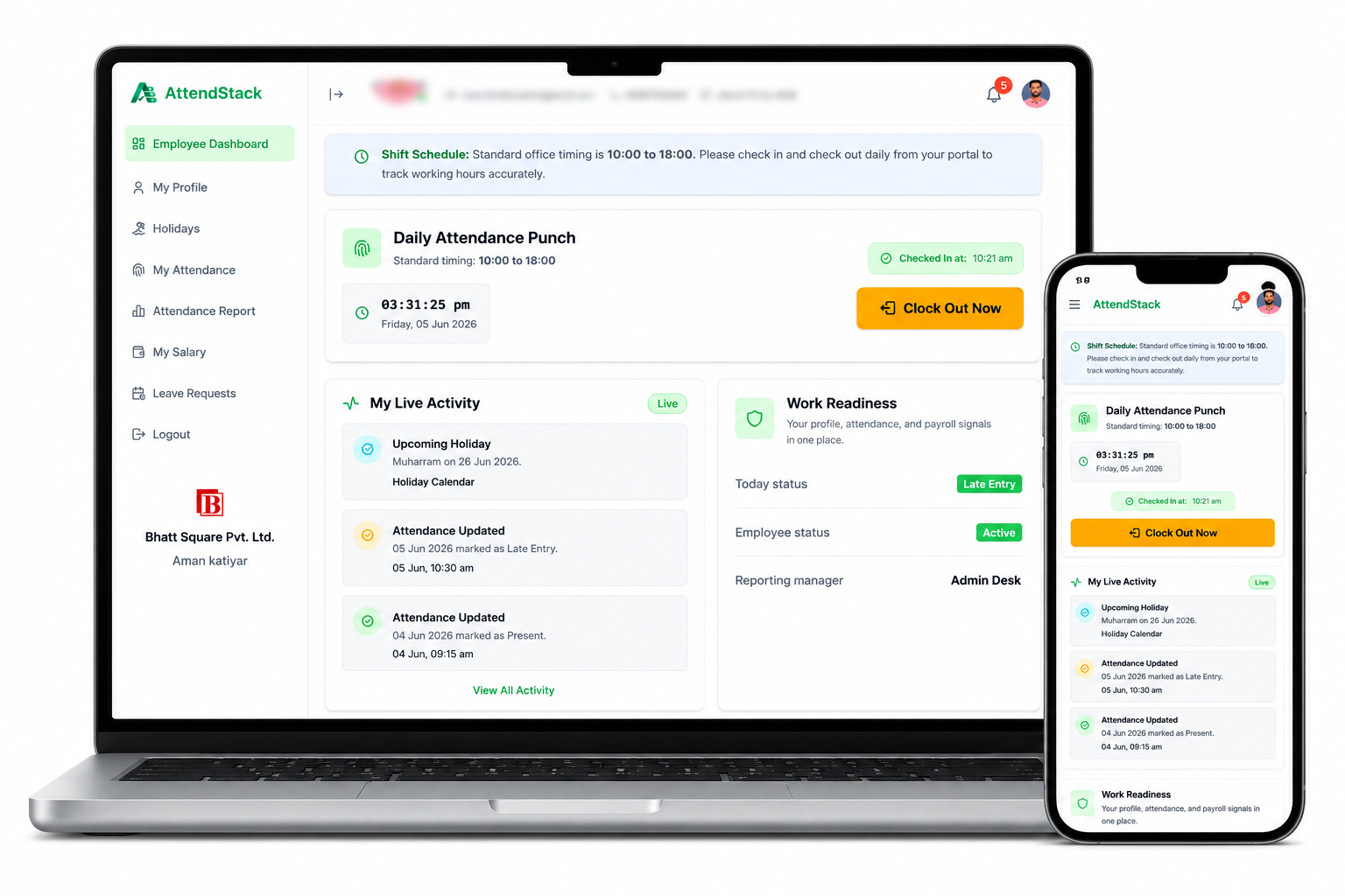 ZuperHR employee dashboard